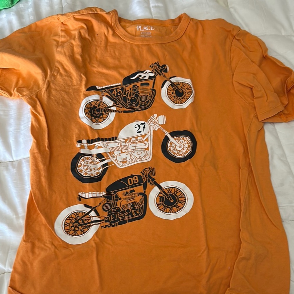 Orange Graphic T-Shirt with Motorcycles